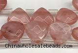 CTR601 Top drilled 10*10mm faceted briolette cherry quartz beads