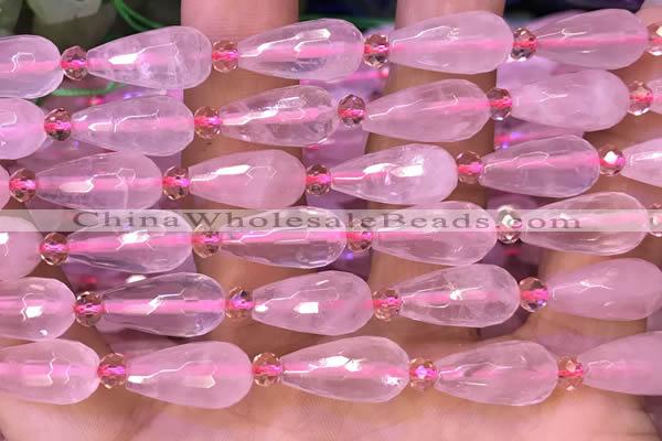 CTR710 15 inches 8*16mm faceted teardrop rose quartz beads