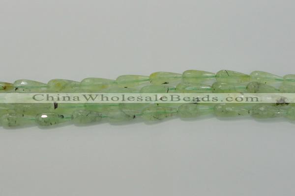 CTR93 15.5 inches 8*20mm faceted teardrop green rutilated quartz beads