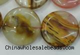 CTS50 15.5 inches 25mm flat round tigerskin glass beads wholesale