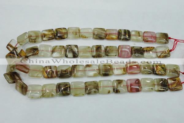 CTS52 15.5 inches 15*15mm square tigerskin glass beads wholesale