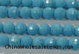 CTU2590 15.5 inches 4mm faceted round synthetic turquoise beads