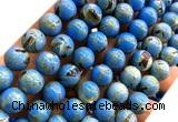 CTU3150 15 inches 12mm round gold vein howlite turquoise beads