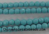 CTU910 15.5 inches 4mm faceted round synthetic turquoise beads