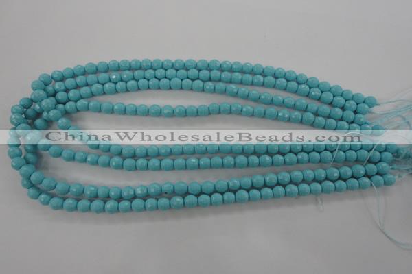 CTU911 15.5 inches 6mm faceted round synthetic turquoise beads