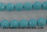 CTU914 15.5 inches 12mm faceted round synthetic turquoise beads