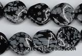 CTW15 15.5 inches 16mm twisted coin snowflake obsidian beads