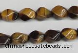 CTW151 15.5 inches 8*11mm twisted rice yellow tiger eye beads