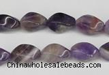 CTW154 15.5 inches 8*15mm twisted rice amethyst gemstone beads