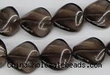 CTW28 15.5 inches 16mm twisted coin smoky quartz beads wholesale