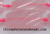CTW451 15.5 inches 20*38mm faceted & twisted rectangle rose quartz beads