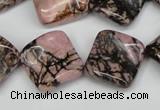 CTW51 15.5 inches 15*15mm twisted diamond rhodonite beads