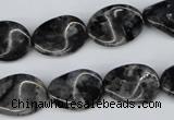 CTW64 15.5 inches 13*18mm twisted oval black labradorite beads