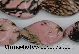 CTW95 15.5 inches 18*30mm twisted oval rhodonite gemstone beads