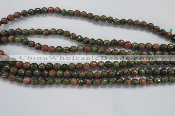 CUG301 15.5 inches 6mm faceted round unakite gemstone beads