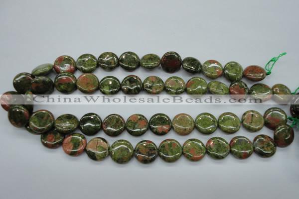 CUG68 15.5 inches 16mm flat round unakite gemstone beads wholesale