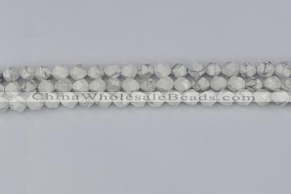 CWB239 15.5 inches 8mm faceted nuggets white howlite beads