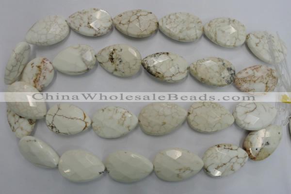 CWB377 20*30mm faceted flat teardrop howlite turquoise beads
