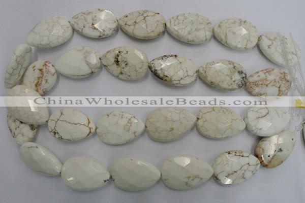 CWB377 20*30mm faceted flat teardrop howlite turquoise beads