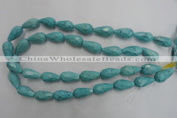 CWB474 15.5 inches 12*22mm faceted teardrop howlite turquoise beads