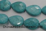 CWB504 15.5 inches 13*18mm faceted flat teardrop howlite turquoise beads