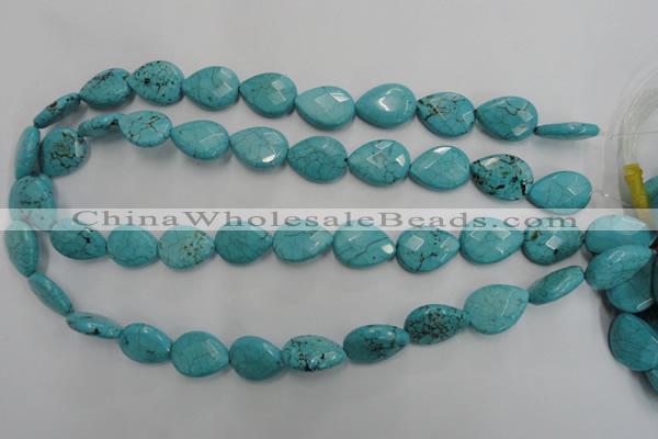 CWB504 15.5 inches 13*18mm faceted flat teardrop howlite turquoise beads