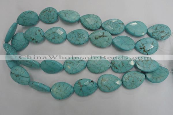 CWB506 15.5 inches 18*25mm faceted flat teardrop howlite turquoise beads