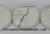 CWB65 15.5 inches 30mm carved coin natural white howlite beads