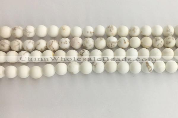 CWB812 15.5 inches 6mm round matte white howlite turquoise beads