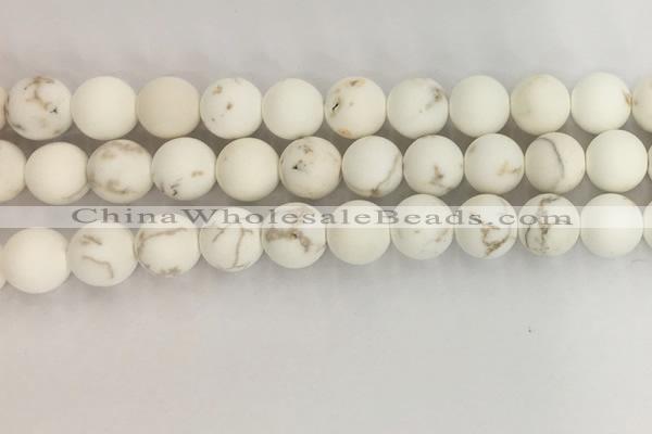 CWB815 15.5 inches 12mm round matte white howlite turquoise beads