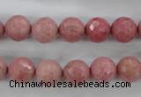 CWF03 15.5 inches 10mm faceted round pink wooden fossil jasper beads