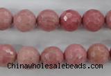 CWF04 15.5 inches 12mm faceted round pink wooden fossil jasper beads