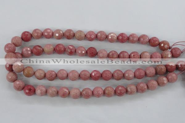 CWF04 15.5 inches 12mm faceted round pink wooden fossil jasper beads