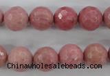 CWF05 15.5 inches 14mm faceted round pink wooden fossil jasper beads