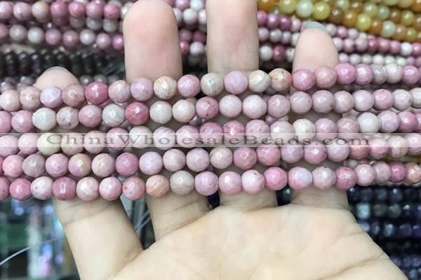 CWF09 15.5 inches 4mm faceted round pink wooden fossil jasper beads