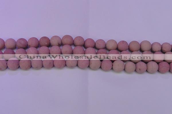 CWF20 15.5 inches 4mm round matte pink wooden fossil jasper beads