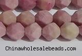 CWF31 8mm faceted nuggets matte pink wooden fossil jasper beads