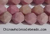 CWF32 10mm faceted nuggets matte pink wooden fossil jasper beads