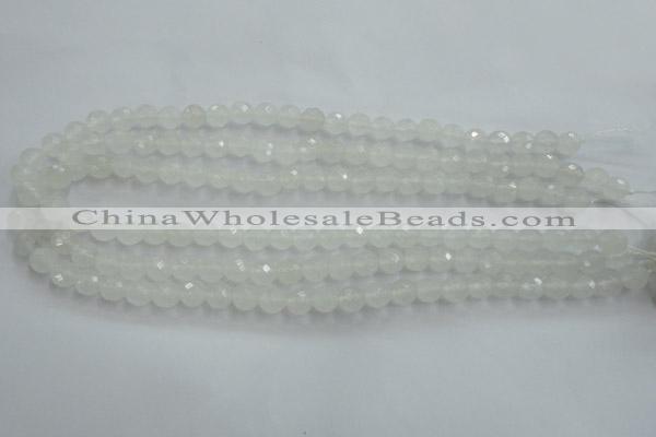 CWH03 15.5 inches 8mm faceted round white jade beads wholesale