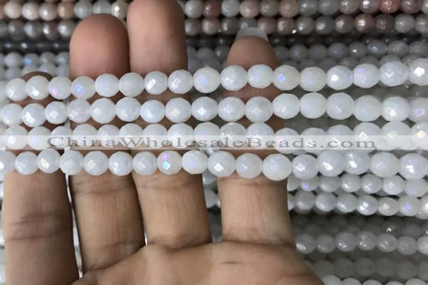 CWH65 15.5 inches 6mm faceted round AB-color white jade beads