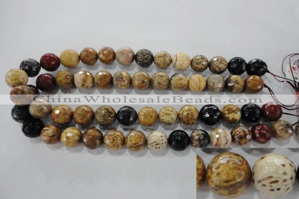 CWJ307 15.5 inches 14mm faceted round wood jasper gemstone beads