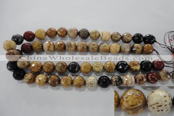 CWJ308 15.5 inches 15mm faceted round wood jasper gemstone beads