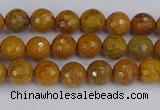 CWJ468 15.5 inches 4mm faceted round yellow petrified wood jasper beads