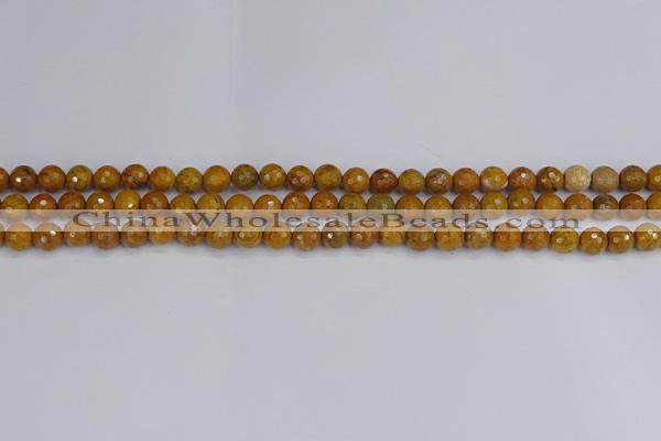 CWJ468 15.5 inches 4mm faceted round yellow petrified wood jasper beads