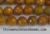 CWJ469 15.5 inches 6mm faceted round yellow petrified wood jasper beads