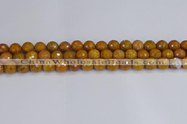 CWJ471 15.5 inches 10mm faceted round yellow petrified wood jasper beads