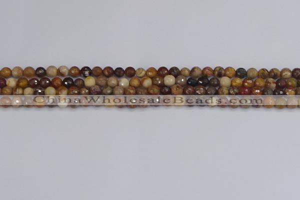 CWJ475 15.5 inches 4mm faceted round wood jasper gemstone beads