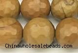 CWJ603 15 inches 10mm faceted round wooden jasper beads wholesale