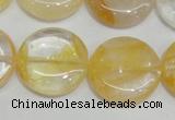 CYC07 15.5 inches 25mm flat round yellow crystal quartz beads