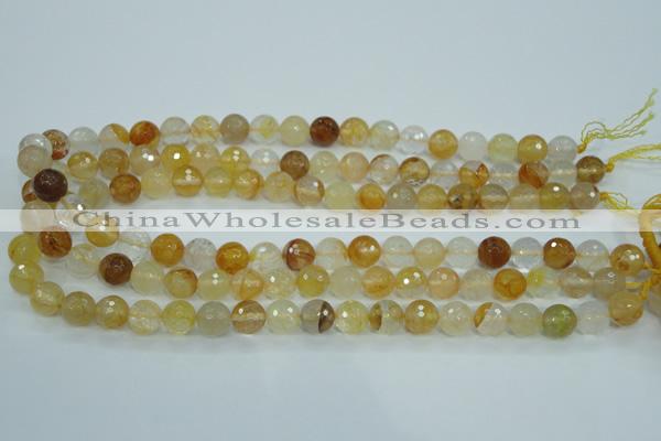 CYC114 15.5 inches 10mm faceted round yellow crystal quartz beads